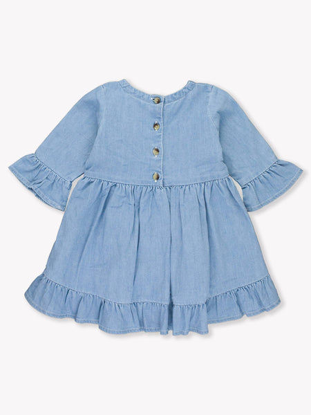 Girls Light Wash Denim Stretch Denim High Low Ruffle Tunic