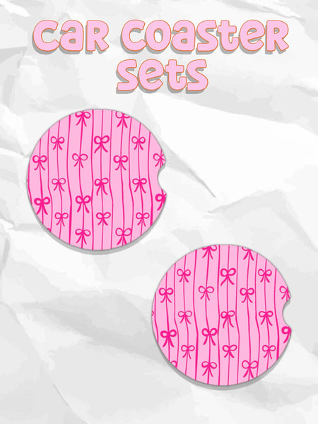 Pink bow car coasters