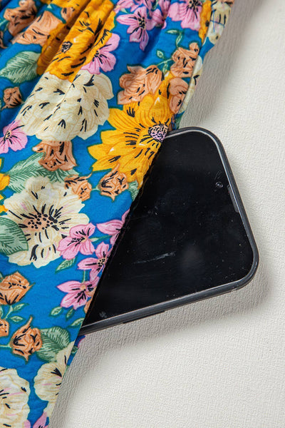 Floral Shirred Cut Out High Waist Jumpsuit:
