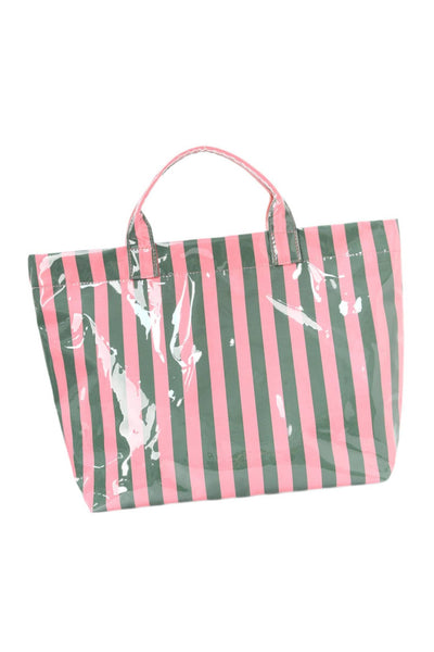 Glossy Striped Large Tote Bag: Green / One Size