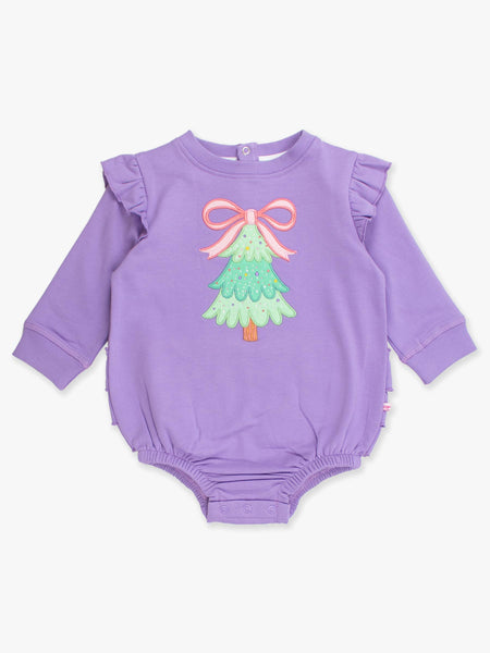 Purple Twinkling Tree Bow Applique Sweatshirt Bubble
