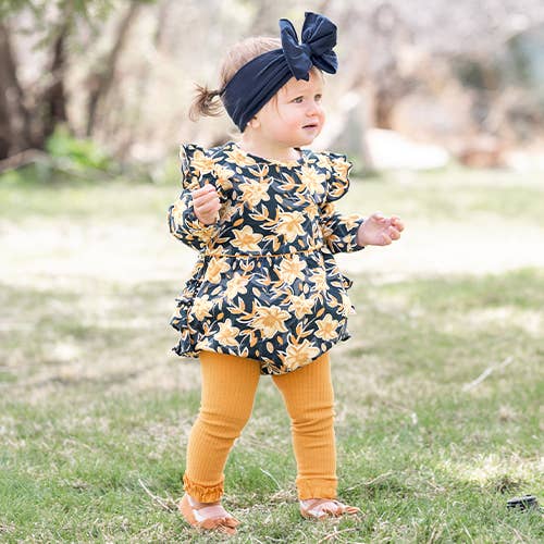 Girls Honey Mustard Rib Knit Footless Ruffled Tights: