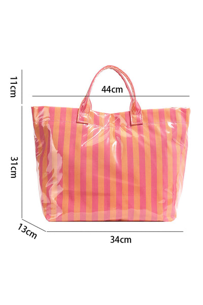 Glossy Striped Large Tote Bag: Rose / One Size