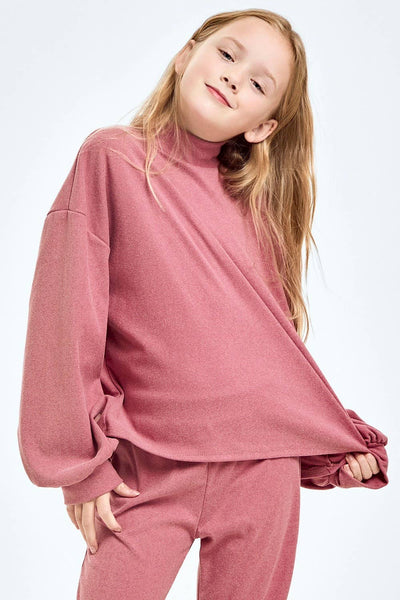 Corduroy Brush Mock Neck Sweater: Masala Pink
