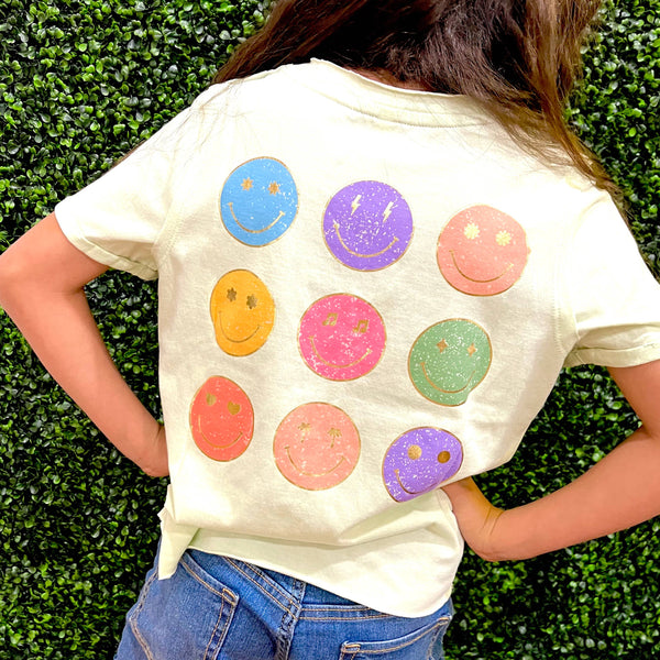 Happiness front back happy face tween  tee: