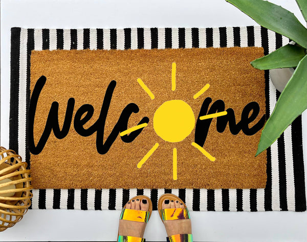 Sunny Welcome Coir Doormat, size 18x30, Spring welcome mat