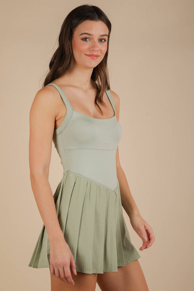 Pleated Skirt Activewear Dress W/ Under Shorts: SKY