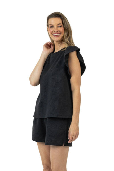 Black Ruffle Two-Piece Set Women's: Black