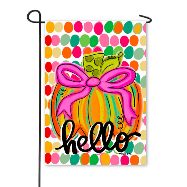 Happy Dot Pink Ribbon Pumpkin Garden Flag