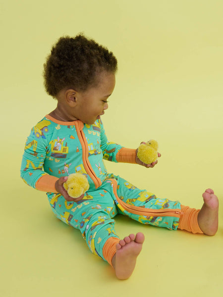 SoftSnooze™ Baby Bamboo Viscose Bunny Builders Convertible One Piece Footie Pajama: Green