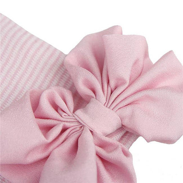 Newborn Hospital Hat, Gender Reveal, Embroidery, Monogram: White Pink / Satin Bow