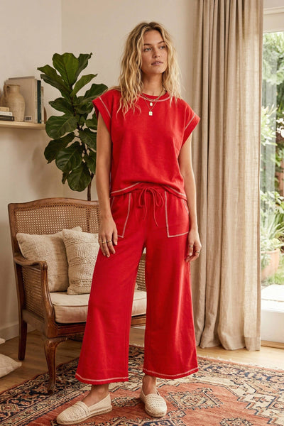 Scuba Contrast Stitch Lounge Set: RED
