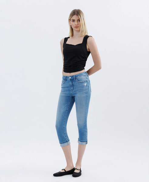 HIGH RISE CUFFED CAPRI JEANS T6743: EMINENT