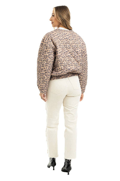 Brown Leopard Structured Zipper Jacket
