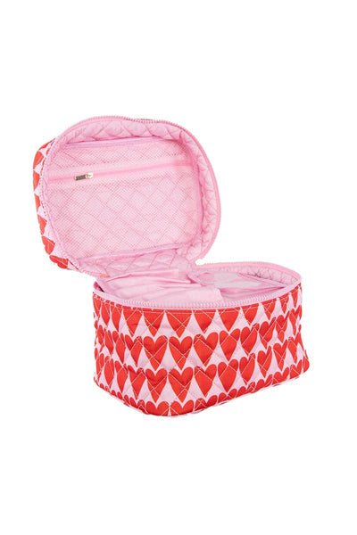 Girly Red Hearts Cosmetic Bag: Light Pink
