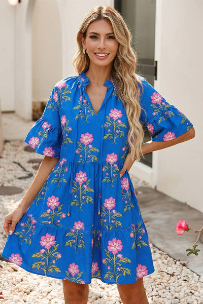 LDC Spring V Neck Short Sleeve Loose Flower Dress