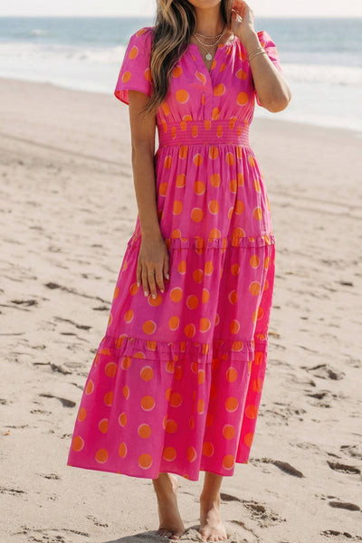 LDC Polka Dot Shift Shift Shirred Dress: Rose