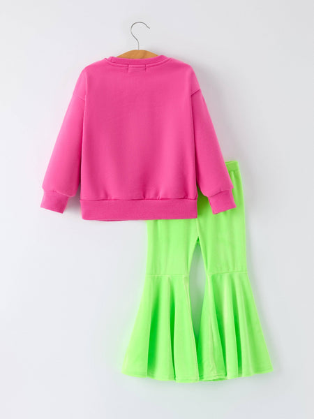 Christmas Party Outfit for Girls – Pink Letter Long Sleeve Top with Pants: