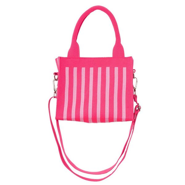 Hot Pink Striped Mini Tote Handbag: Hot Pink
