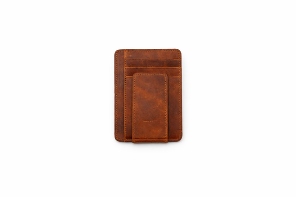 Leather Card Holder with Money Clip Minimalist Pocket wallet: Brown