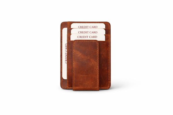 Leather Card Holder with Money Clip Minimalist Pocket wallet: Dark Brown