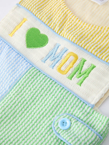 "I ❤ MOM "Embroidered Baby Boy Romper: