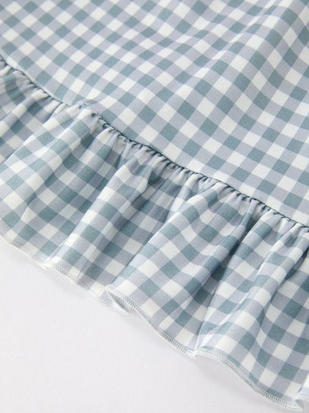 Summer Plaid Smocked “I ❤ MAMA” Girls Dress Bow Ruffle: