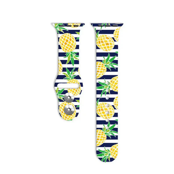 Printed Apple Watch Silicone Band Flowers Pineapple Turtles: Flamingo / 38/40/41mm