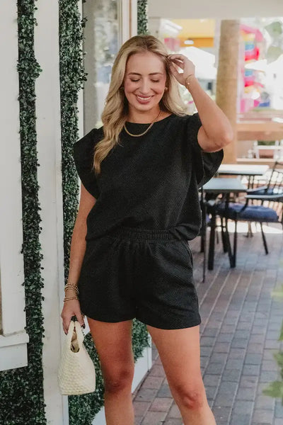 Black Ruffle Two-Piece Set Women's: Black
