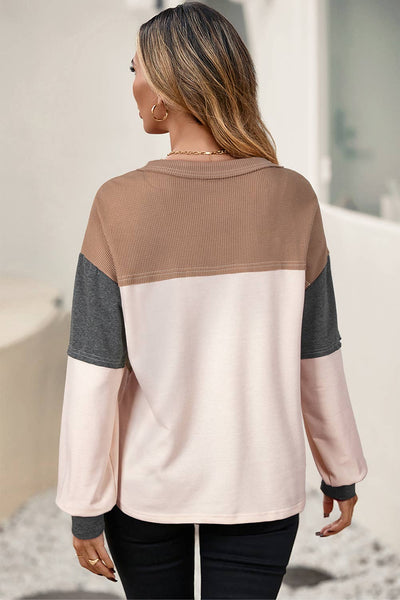 LDC Color Block Waffled Patchwork top