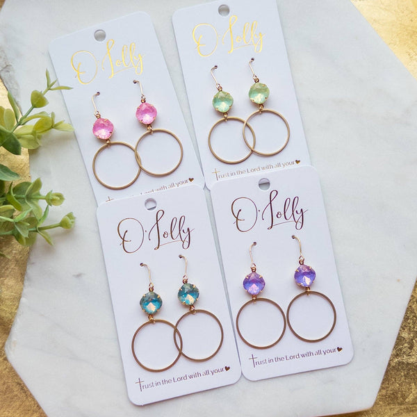 Multicolored Bright Stones w/Lightweight Gold Plated Hoop “Candy”: Pink