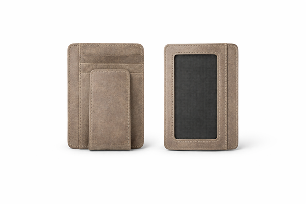 Leather Card Holder with Money Clip Minimalist Pocket wallet: Brown