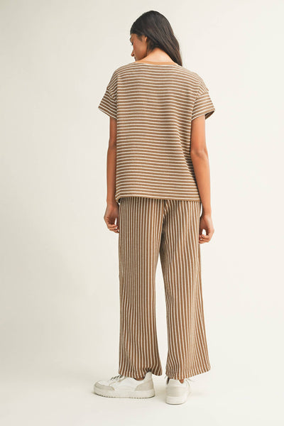 Striped Drawstring Waist Cropped Pants SetKhaki Stripe
