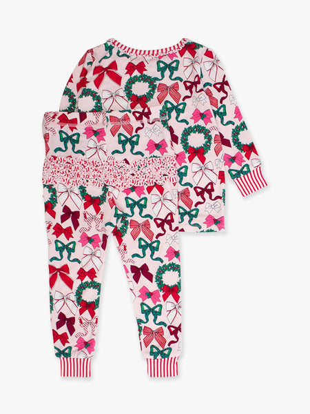 Toddler Girls Holly Bows Bamboo Viscose Ruffle Long Sleeve Pajama Set