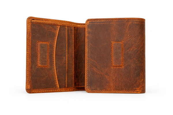 Leather Wallet for Men Handcrafted Distressed Trifold Wallet: Rustic Brown