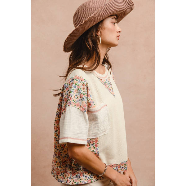 THERMAL AND GAUZE WITH FLORAL MIX AND MATCH TOP: IVORY