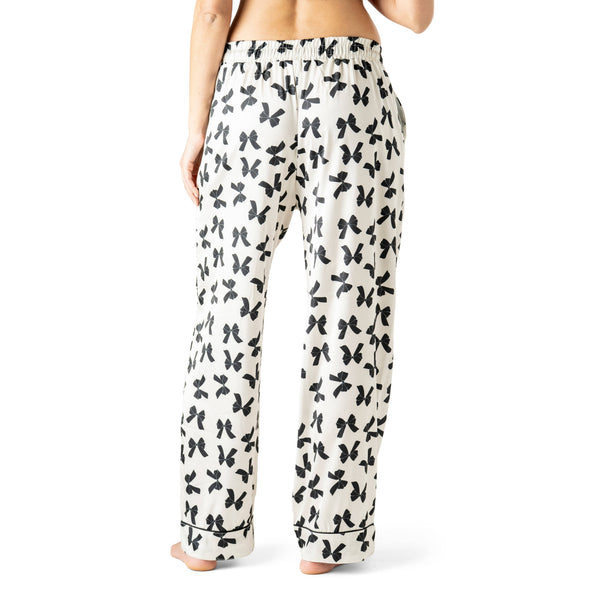Hello Mello Bow So Lovely Satin Pajama Pant Open Stock: Bow So Lovely
