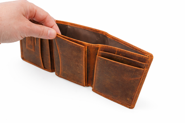 Leather Wallet for Men Handcrafted Distressed Trifold Wallet: Brown