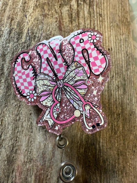 Badge Reel CNA checkered bow