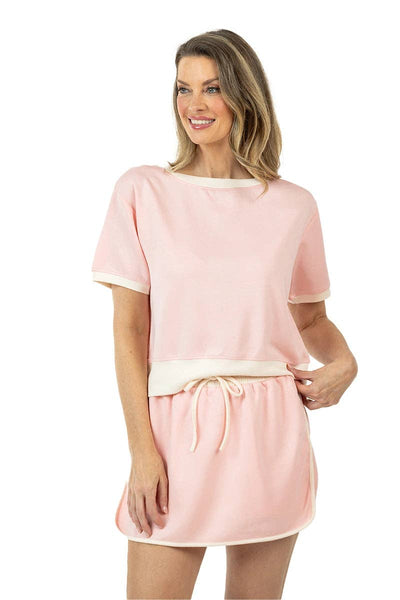 Light Pink and White Two Toned Two Piece Skirt Set: Light Pink