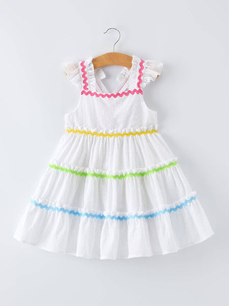 Summer Rainbow Girls Ruffle Strap Dress: