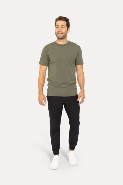 High-Waisted Zip-Up Ankle Joggers: BLACK OLIVE
