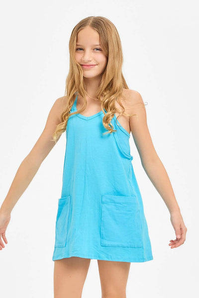 Relaxed Tank Dress with Built-In Romper Lining: Blue Aqua