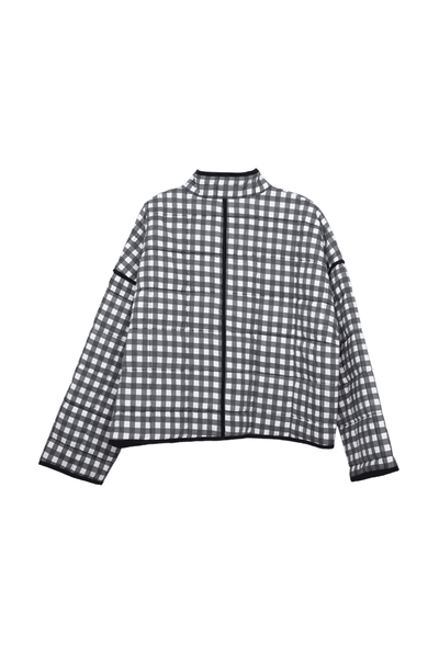 Black & White Checkered Quilted Jacket for Women: Black and White