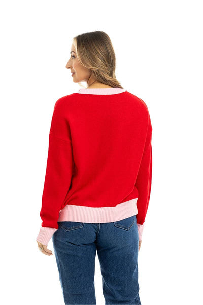 Merry Wholesale Red Sweater Pullover: Red