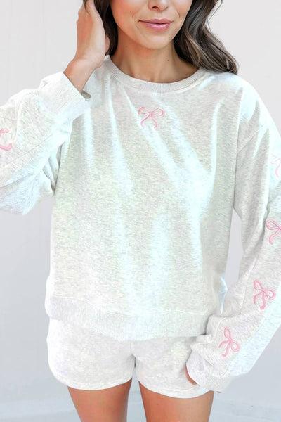 Bow Knot Embroidered Pullover & Shorts