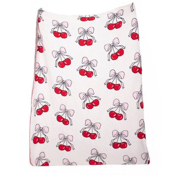 Cherry Bows All Over Soft Wholesale Blanket: Light Pink