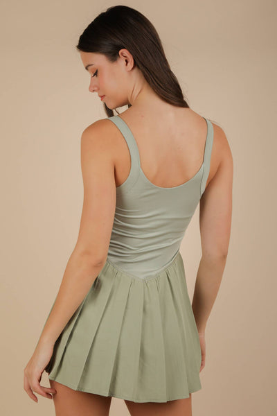 Pleated Skirt Activewear Dress W/ Under Shorts: SKY