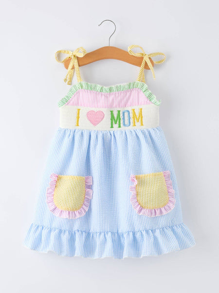 “I ❤ MOM” Smocked Girls Dress: