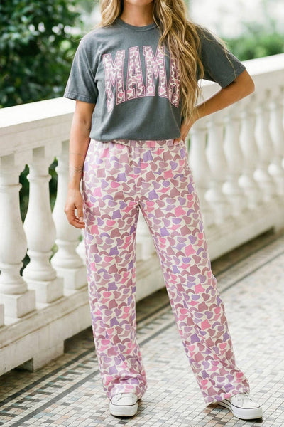 LDC Graphic Tee Contrasted Camouflage Print Loose Pant Set: Medium Grey